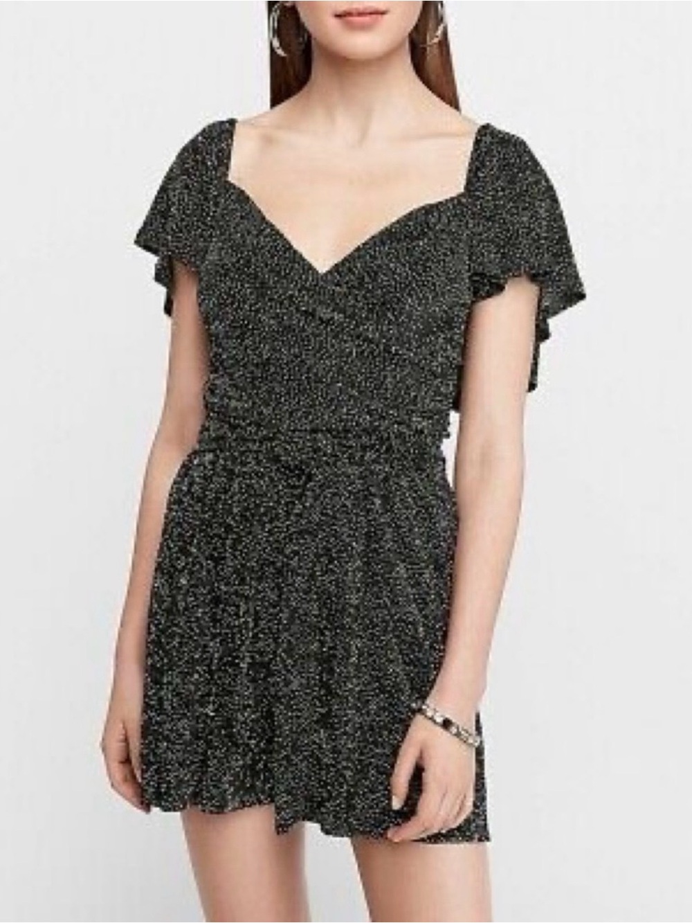Express Pleated Wrap Front Romper- Polka Dot | EUC - M